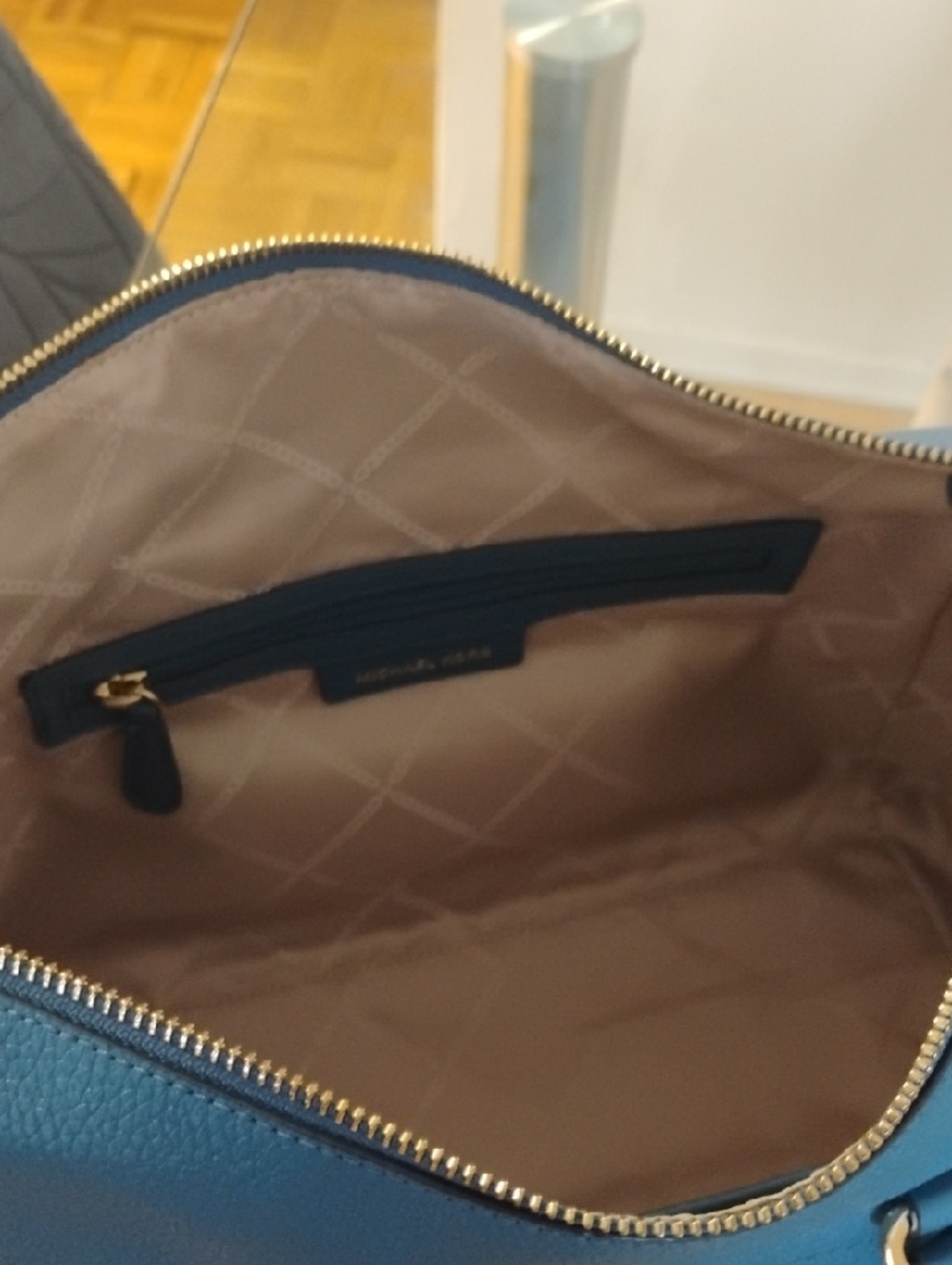 Michael Kors Teal-Blue Pebbled Leather Satchel with Detachable Strap - Picture 9 of 9